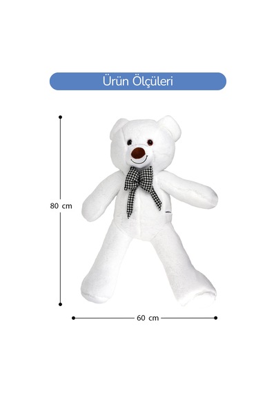 80 Cm Büyük Boy Yumuşak Papyonlu Oyuncak Ayıcık Beyaz