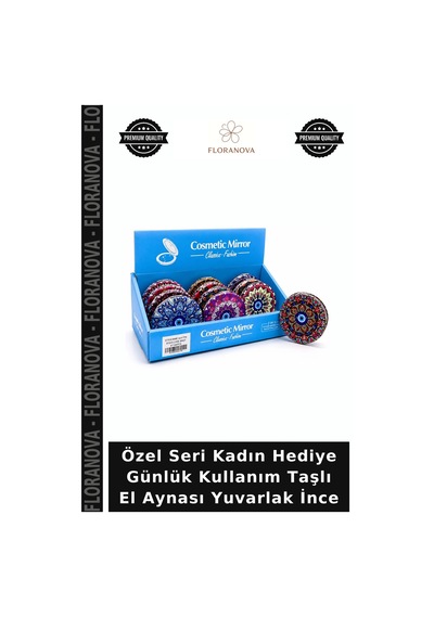 Özel Seri Kadın Hediye Günlük Kullanım Taşlı El Aynası Yuvarlak İnce Çok Renkli