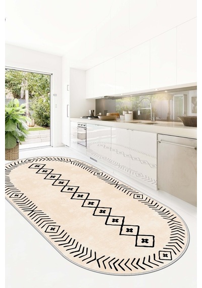 West Home Dijital Baskı Yıkanabilir Kaymaz Taban Leke Tutmaz Bej Oval Mutfak Halısı Salon Halısı Ve Yolluk Wh 375 Beige Oval