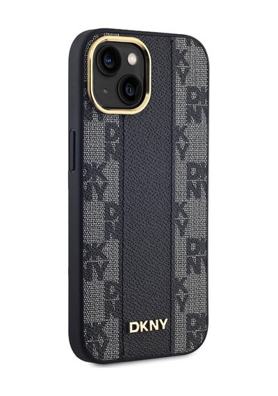 Apple Uyumlu iPhone 15 Plus Kılıf Dkny Lisanslı M-safe Şarj Özellikli 3d Yazılı Checkered Pattern Kapak Siyah