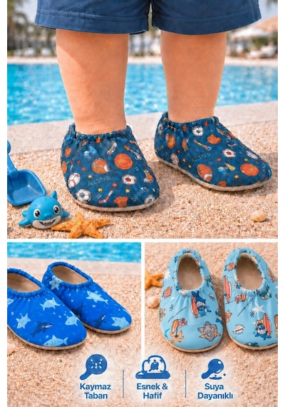 Muggo Baby Kaymaz Tabanlı Unisex Bebek Çocuk Deniz Ayakkabısı Ve Havuz Patiği Mavi