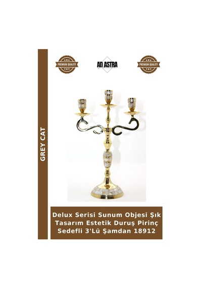Delux Serisi Sunum Objesi Şık Tasarım Estetik Duruş Pirinç Sedefli 3'lü Şamdan 18912 Çok Renkli