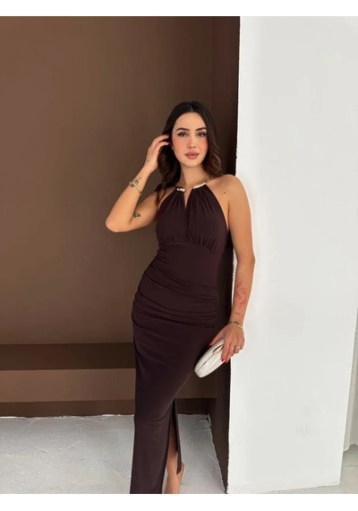 Efnaz Style Uzun Abiye Elbise Yırtmaçlı Sırt Dekolteli Şık Gece Elbisesi - Kahverengi Efnaz Style Uzun Abiye Elbise Yırtmaçlı Sırt Dekolteli Şık Gece Elbisesi - Kahverengi