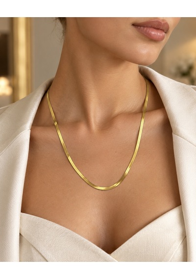 Liora Gold Flow Altın Renk Ezme Zincir Kuyumcu Model Kadın Kolye - 50 + 5 Cm Renkli