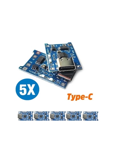 Robodünya Tp4056 5 Adet Ters Akım Korumalı Tp4056 18650 Type C Lityum Pil Şarj Devresi Type-c