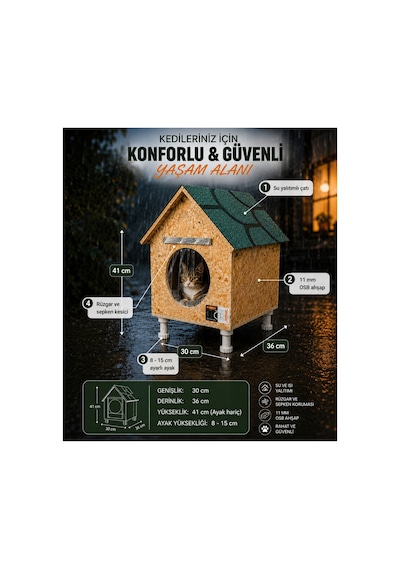 Kedi Evi Kedi Yuvası 1 Adet Kedi Mamalığı 1 Adet Set Su Yalıtımlı