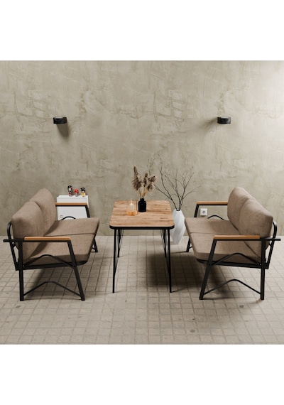 Mb Garden Furnıture Simetri Model, Balkon, Bahçe, Cafe, Metal Koltuk Takımı, Bahçe Takımı ,çay Seti,2+2 Masalı Süngerli Cappuccino