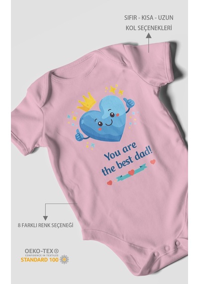 Morivokids You Are The Best Dad Kısa Kollu Bebek Body %100 Pamuk Koyu Pembe