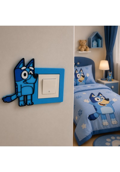 Bluey Anahtar & Priz Çerçevesi El Yapımı Işık Anahtarı Süsü Çocuk Odası Duvar Dekoru Dekoratif Hediye 001