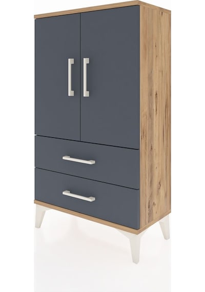 Arges Komodin 2 Raflı 2 Çekmeceli 2 Kapaklı 60x30x106 Çam-ant... Çam