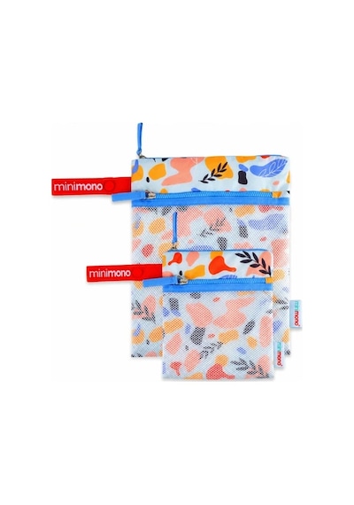 Minimono 2'li Islak & Kuru Çanta Seti Sıvı Geçirmez Pu İç Yüzey Büyük + Küçük Boy 2'li Set Flora