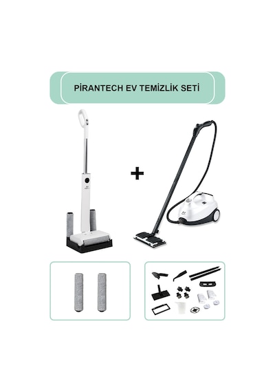 PiranTech M-210 Şarjlı Islak & Kuru Zemin Temizleyici + CB-107C Çok Fonksiyonlu Buharlı Temizlik Makinası