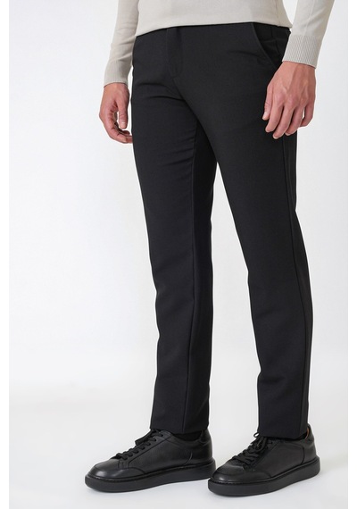Comfort Fit Yan Cepli Esnek Pamuklu Siyah Pantolon P 1234