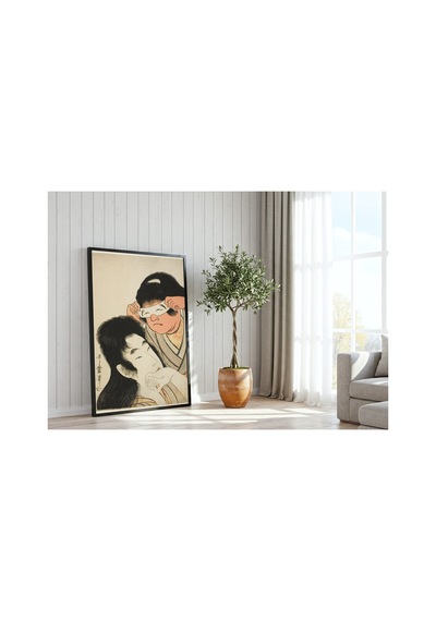 Klasik Sanat Utamaro Yamauba Ve Oyuncak Maskeli Kintaro Çerçevesiz Poster 21x30 Cm A4 Tablo