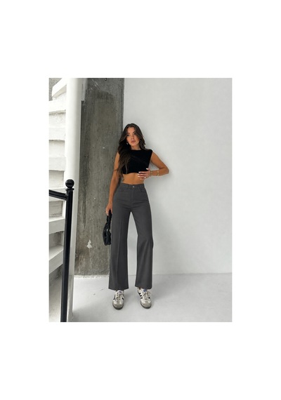 Bluemarlin Kadın Yüksek Bel Füme Keten Boyfriend Bol Paça Füme