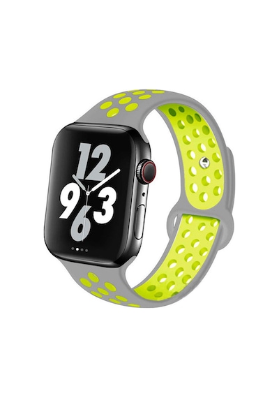 Forzacase Apple Uyumlu  Watch 9 45mm İçin Delikli Sportif Silikon Kordon Kayış - Fc009 Gri-yeşil