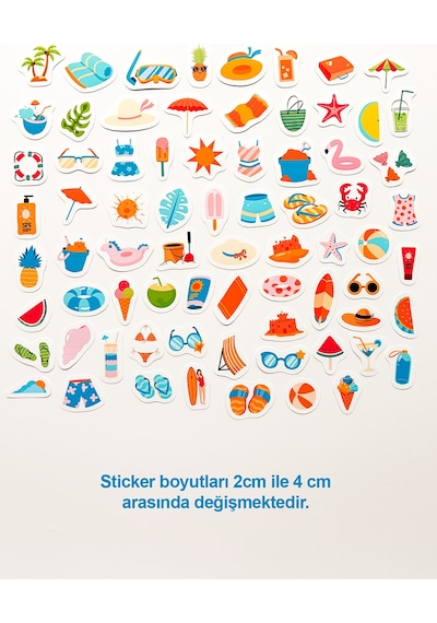 Renkli Yaz Tatili Temalı 73 Parça Mix Sticker Paketi Summer Suya Dayanıklı Laptop Termos Telefon Etiket Seti Diğer