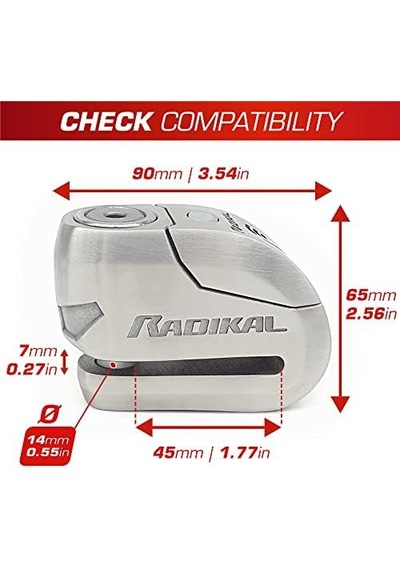 Radikal Rk14s Alarmlı Motosiklet Disk Kilidi 14mm Çelik