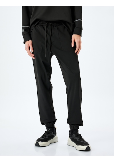 Koton Beli Bağcıklı Lastikli Paça Jogger Spor Eşofman Altı Siyah 5sam40015nk Siyah