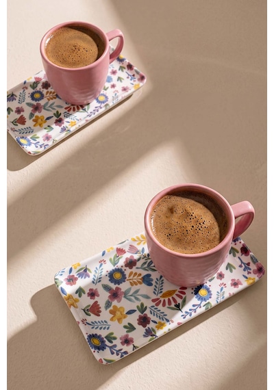 Pembe Keraart Springtime Doğaltaş 2 Kişilik Kahve Sunum Seti - 4 Parça