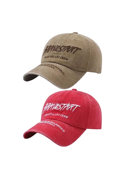Tezzgelsin Unisex Eskitme Bravestart Nakışlı Ayarlanabilir Beyzbol Kep Şapka 2'li Set Camel - Kırmızı