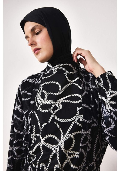 Defacto Regular Fıt Baskılı 3lü Burkini Mayo G8874ax26smbk27 Siyah-bk27