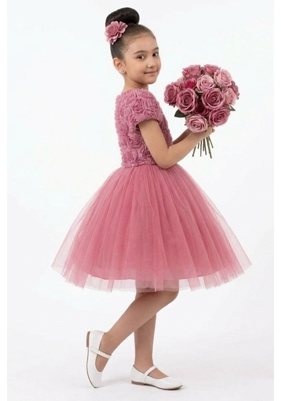 Mnk Baby & Kids Luvia Kısa Kol Kız Tütü Abiye Elbise M00811 Gülkurusu