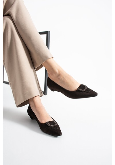 Dericia Shoes Roselle Hakiki Deri Süet Kadın Kısa Topuklu Ayakkabı Kahverengi
