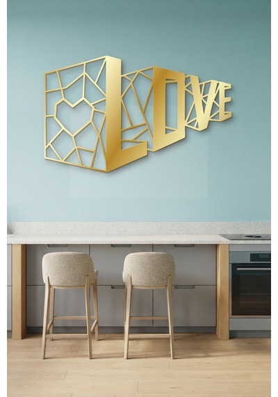 3d Love Metal Duvar Tablosu - Duvar Sanatı - Duvar Dekoru - Altın