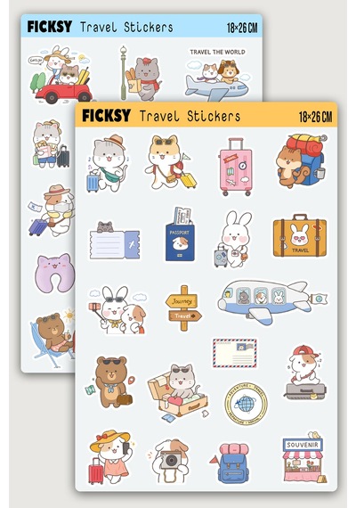 Kawaii Stili Sevimli Hayvanlar Seyahat Temalı Sticker Seti - 35 Adet Etiket Çıkartma Diğer
