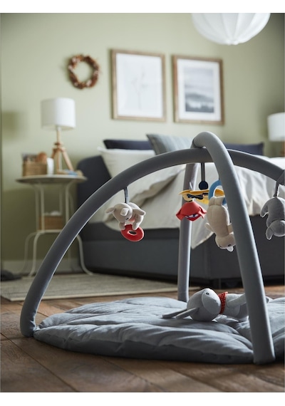 Oyuncaklı Bebek Oyun Halısı 90x49 Cm Meridyendukkan Gri Renk Aktivite-bebek Jimnastiği Oyun Halısı