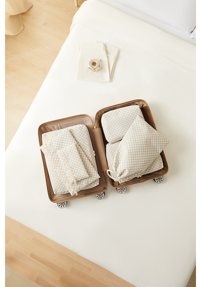 Ocean Home Textile 6'lı Yıkanabilir Gri Dama Desen Pamuklu Bavul İçi Düzenleyici Set Gri