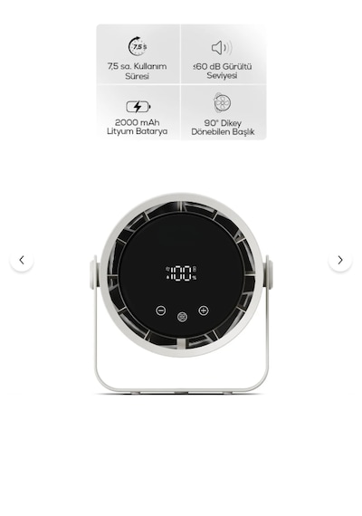 Taşınabilir Masaüstü Fanı 100 Kademe Kontrol, Şarjlı, Dokunmatik Ekran, Usb-c X6113 Beyaz