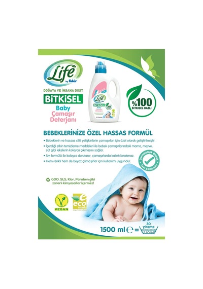 Life by Fakir Bitkisel Bazlı Bebek Sıvı Çamaşır Deterjanı 30 Yıkama 1500 ML
