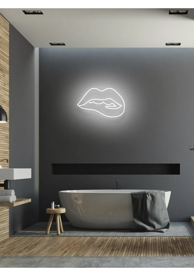 Dudak Figürlü Neon Tabela Beyaz
