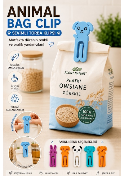 3d Baskı Sevimli Hayvan Figürlü Poşet Klipsi Paket Kapatma Mandalı Tekrar Kullanılabilir Gıda Poşeti Klipsi Beyaz