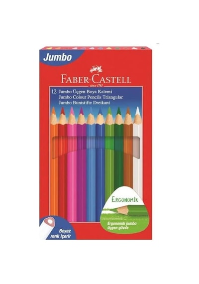 Faber Castel Jumbo Üçgen Kuru Boya Kalemi 12 Renk Karton Kutu