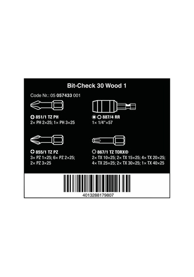 Wera Bit-Check 30 Ahşap 1 Bits Seti 05057433001