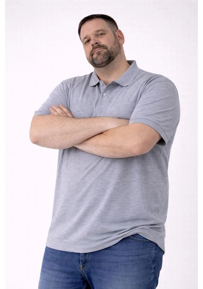 Erkek Polo Yaka Düğmeli Pike Kumaş Tişört Battal Beden Kısa Kol T-shirt - Gri