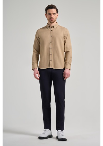 İmza Uzun Kol Desenli Armürlü Düğmeli Yaka Cepsiz Pamuklu Casual Slim Fit Gömlek 1004250206 Bej İmza Uzun Kol Desenli Armürlü Düğmeli Yaka Cepsiz Pamuklu Casual Slim Fit Gömlek 1004250206 Bej