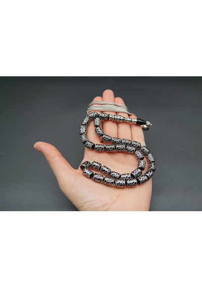 Kapsül Kesim Nakış İşlemeli Oltu Taşı Tesbih Sk000155
