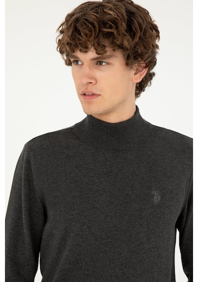 U.S. Polo Assn. Erkek Slim Fit Yarım Boğazlı Antrasit Melanj Basic Kazak 50293499-VR081 U.S. Polo Assn. Erkek Slim Fit Yarım Boğazlı Antrasit Melanj Basic Kazak 50293499-VR081
