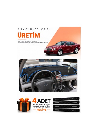 Mercedes W208-c208 Clk 1997-2002 Uyumlu Torpido Koruma Örtüsü Oto Kılıfı - Siyah Mavi