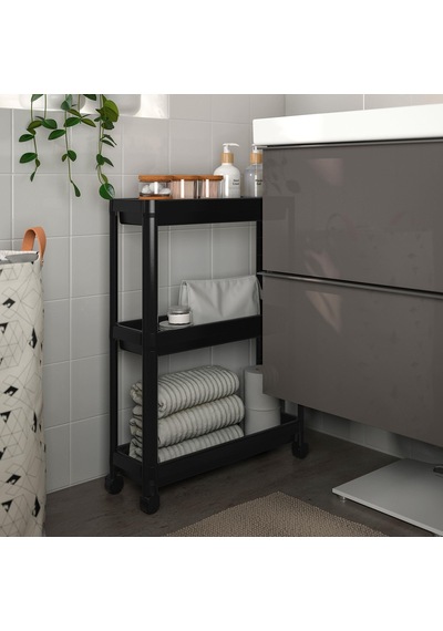 Servis Sehpası Siyah 54x18x71 Cm Meridyendukkan Mutfak-banyo Düzenleyicisi 3 Katlı Tekerlekli