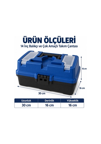 14 İnç Balıkçı Ve Çok Amaçlı Takım Çantası Telefon Ve Bardak Bölmeli Hobi Ve Alet Saklama Kutusu-lacivert-510