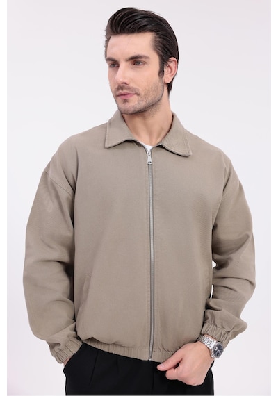 Erkek Gabardin Kumaş Fermuarlı Oversize Mevsimlik Ceket-144 Haki