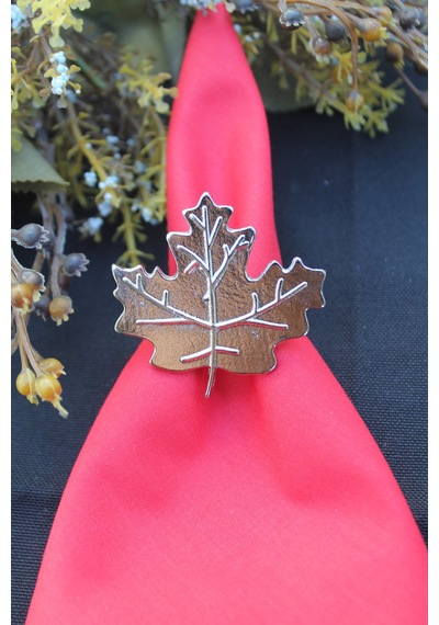 6 Adet Gümüş Çınar Yaprağı Metal Peçete Halkası - Napkin Ring