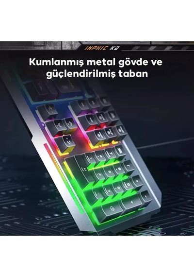 Inphic K2 104 Tuşlu Rgb Aydınlatmalı Sessiz Usb Kablolu Oyun Klavyesi 3 Kademeli Parlaklık Cep Telefonu Yerleştirme Alanlı - Mh-hs9711-0395