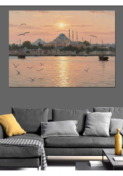 Sabah Vakti İstanbul Silueti Dekoratif Kanvas - Mdf Ahşap Tablo