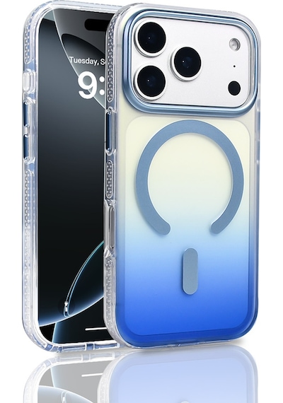 Apple Uyumlu iPhone 17 Pro Kılıf M-safe Şarj Özellikli Transparan Renk Geçişli Zore Toros Kapak Mavi